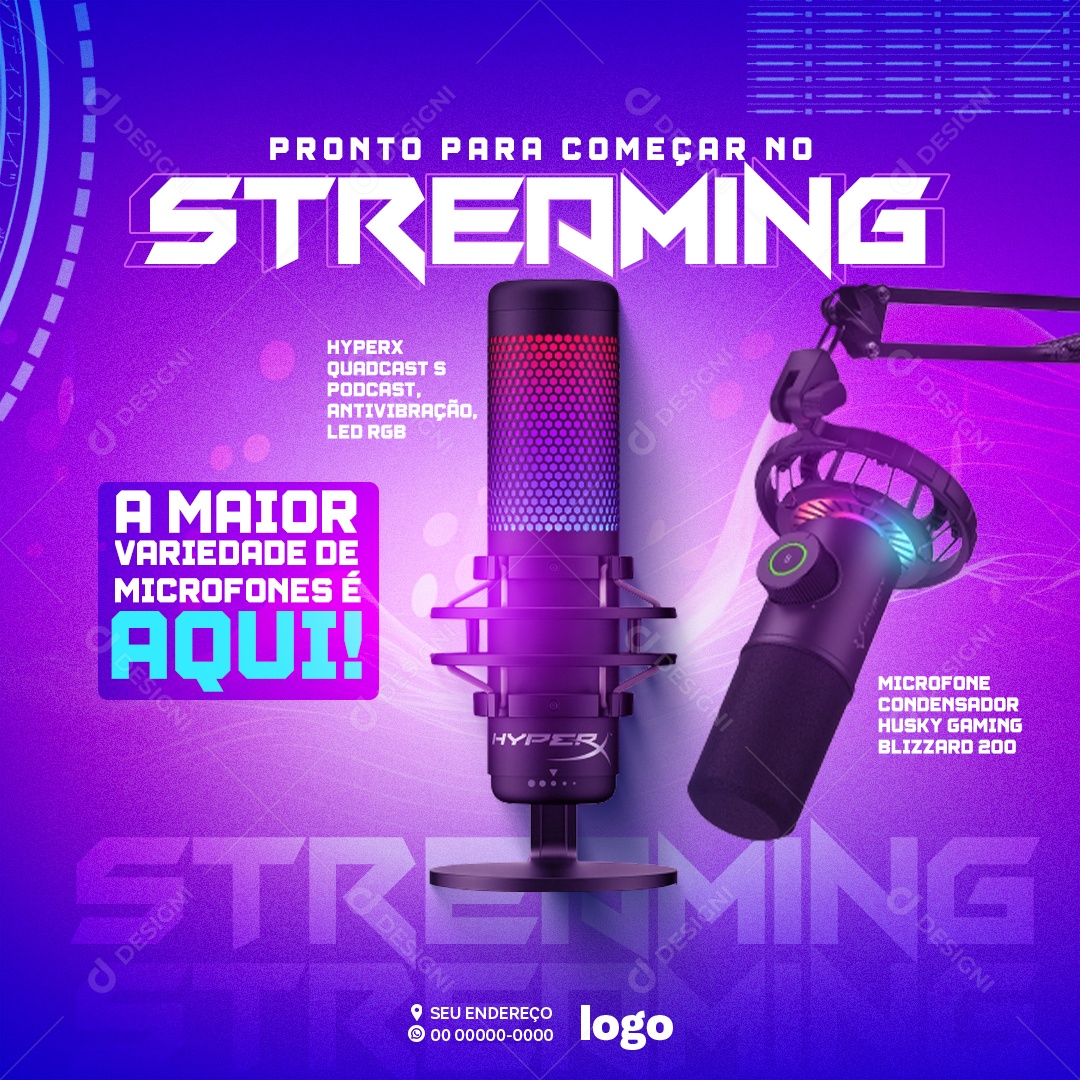 Informática Pronto para Começar no Streaming a Maior Variedade de Microfones é Aqui Social Media PSD Editável