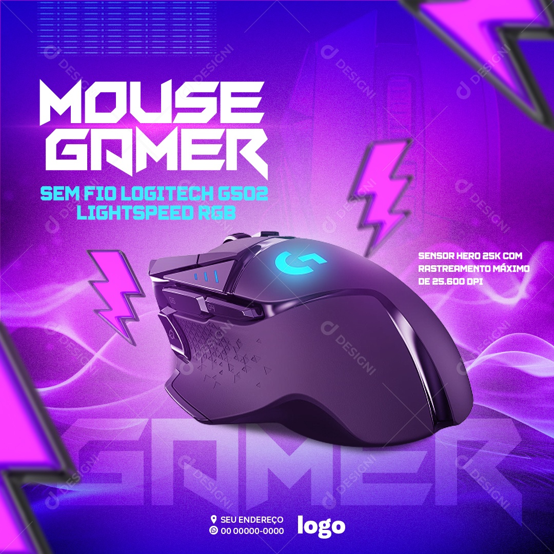 Informática Mouse Gamer sem Fio Logitech G502 Social Media PSD Editável