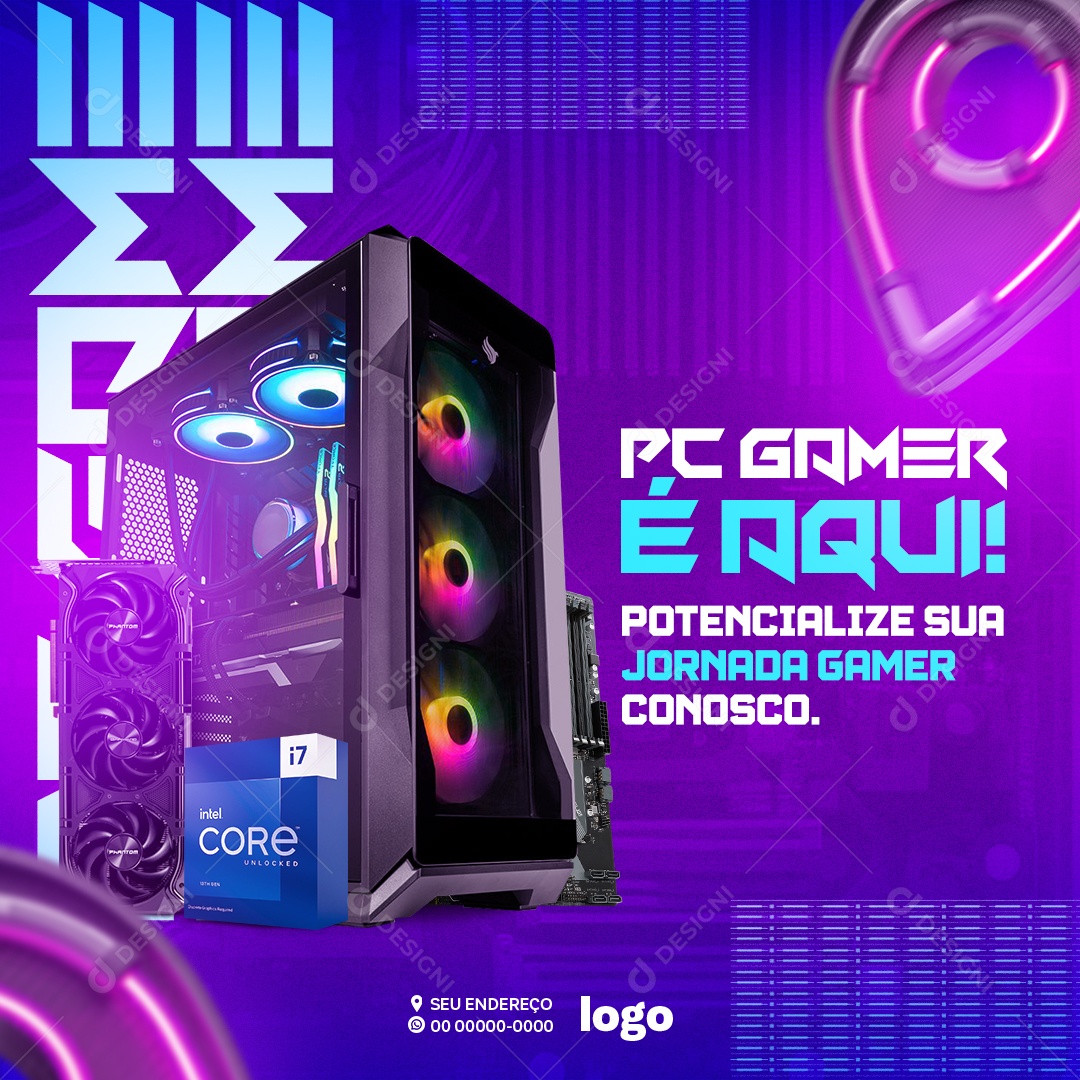 Informática PC Gamer é aqui Potencialize sua Jornada Conosco Social Media PSD Editável