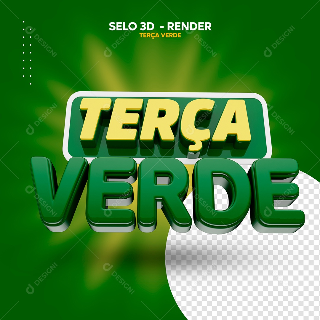 Selo 3D Terça Verde Dourado Verde para Composição PSD