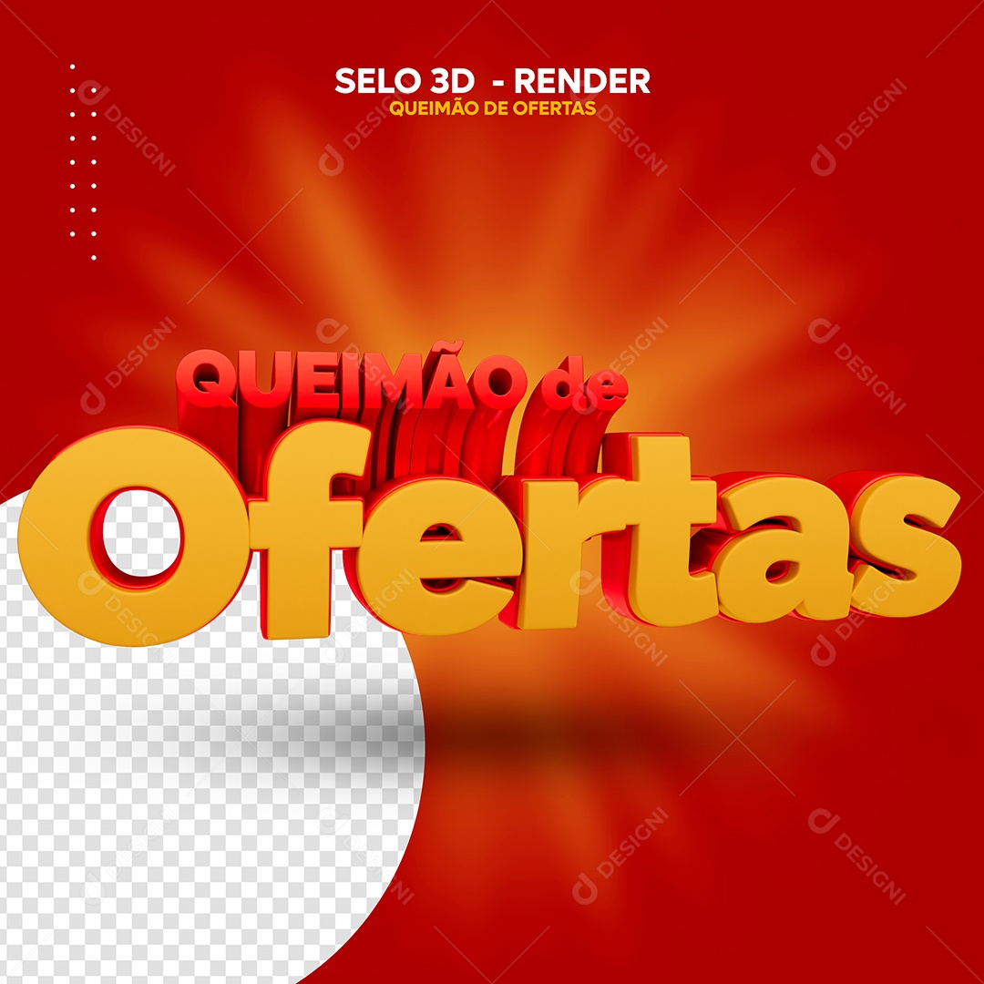 Queimão de Ofertas  Selo 3D Vermelho Dourado para Composição PSD
