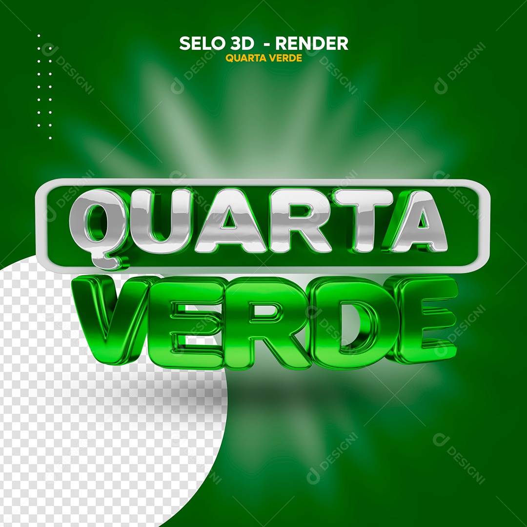 Quarta Verde Selo 3D Branco Verde para Composição PSD