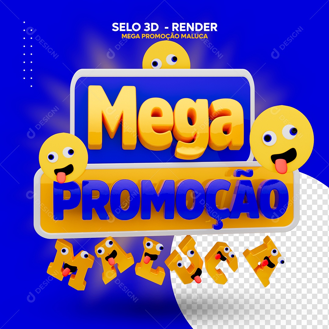 Mega Promoção Selo 3D Azul Dourado para Composição PSD
