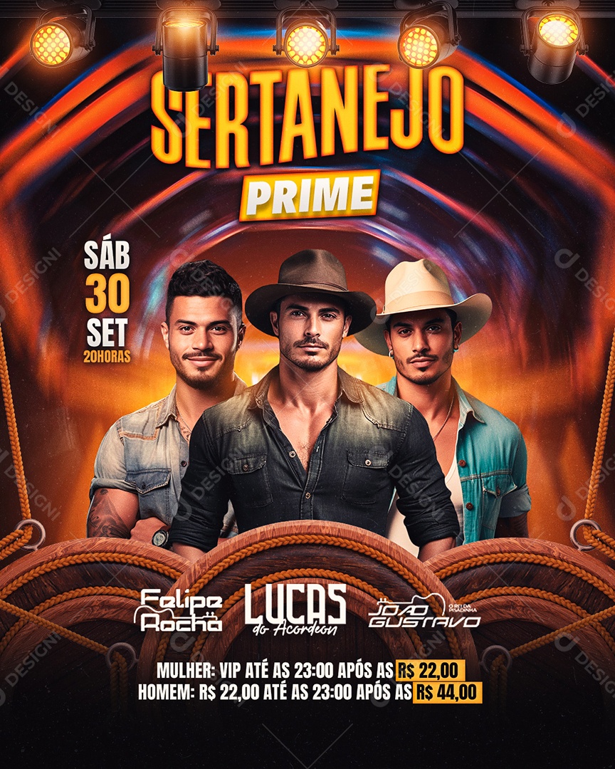 Flyer Sertanejo Prime Felipe Rocha Lucas do Acordeon João Gustavo Social Media PSD Editável
