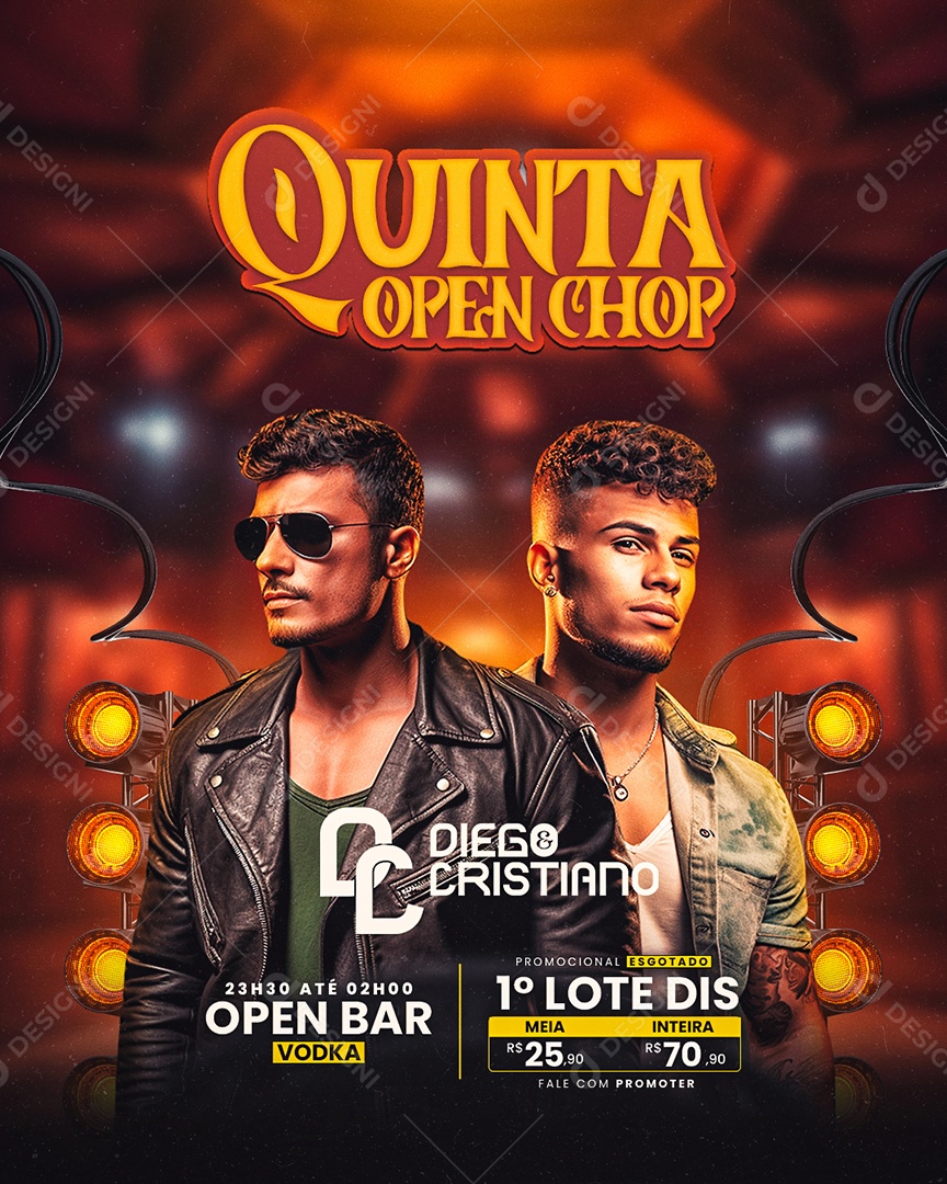 Flyer Quinta Open Chop Diego & Cristiano Social Media PSD Editável