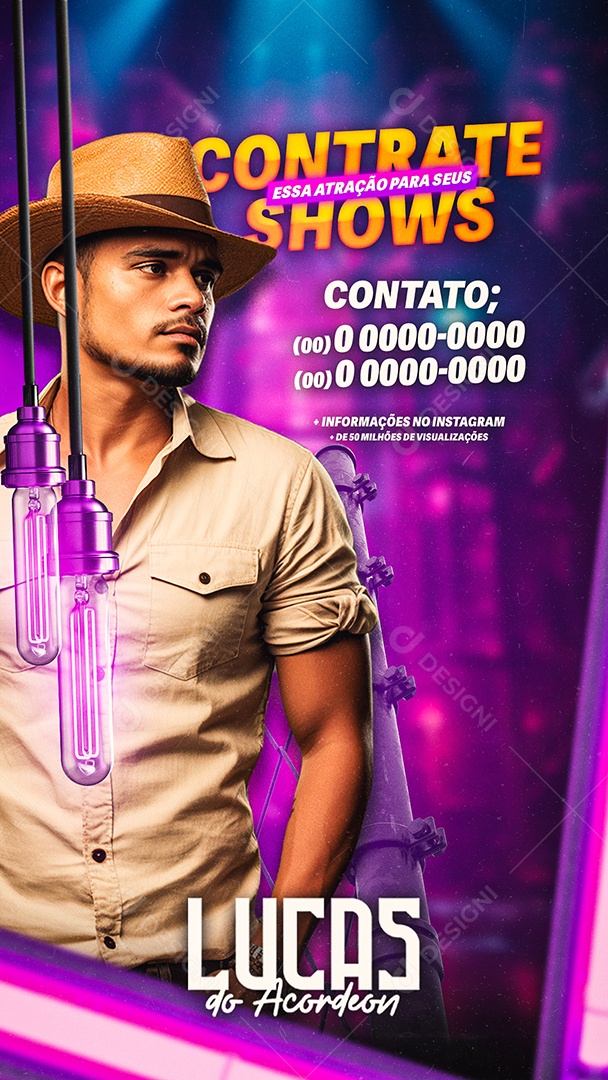 Story Flyer Contrate Essa Atração para Seus Shows Lucas do Acordeon Social Media PSD Editável