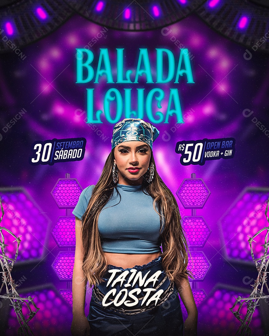Flyer Balada Louca Taina Costa Social Media PSD Editável
