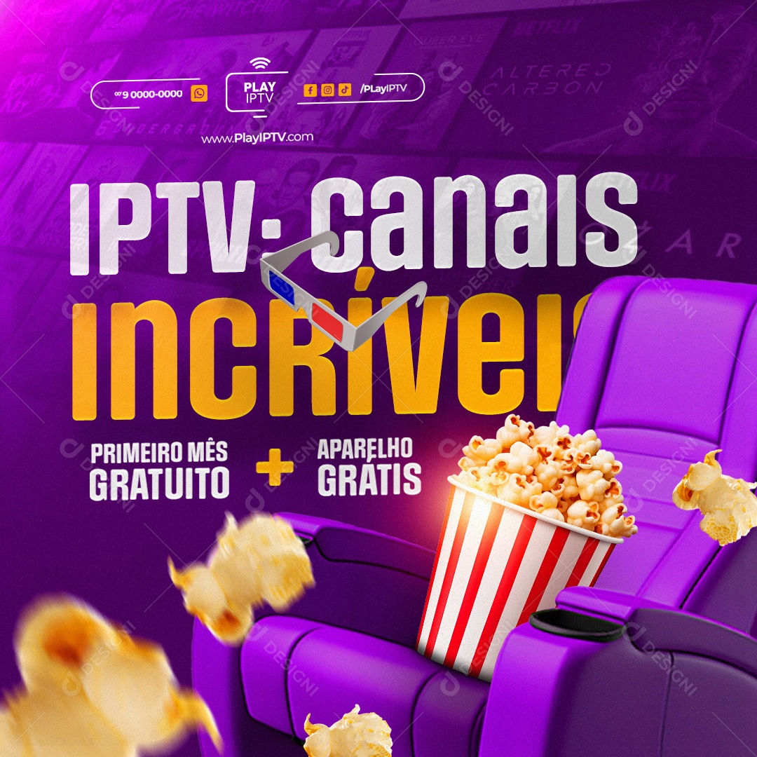 IPTV Canais Incríveis Primeiro Mês Gratuito Aparelho Grátis Social Media PSD Editável