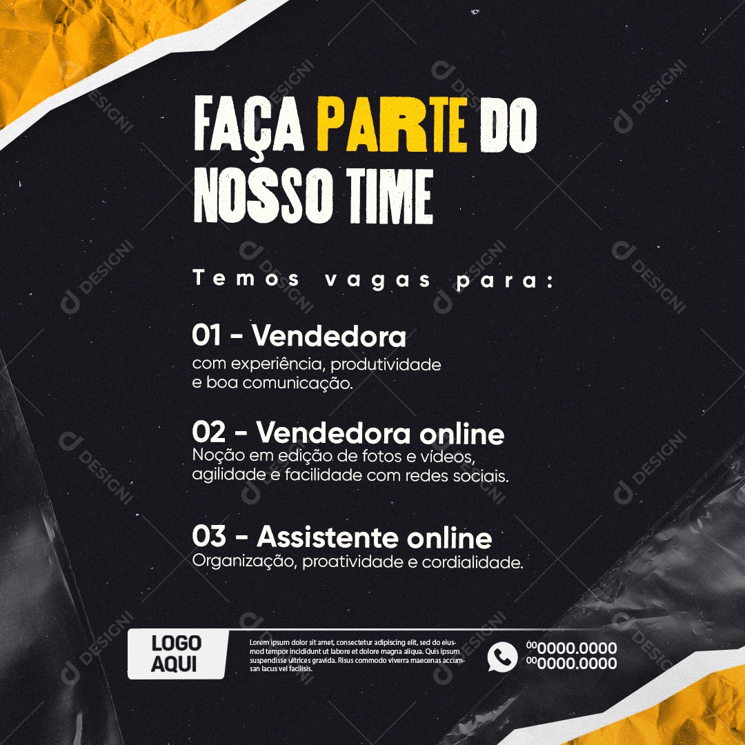 Loja de Roupas Faça Parte do Nosso Time Social Media PSD Editável