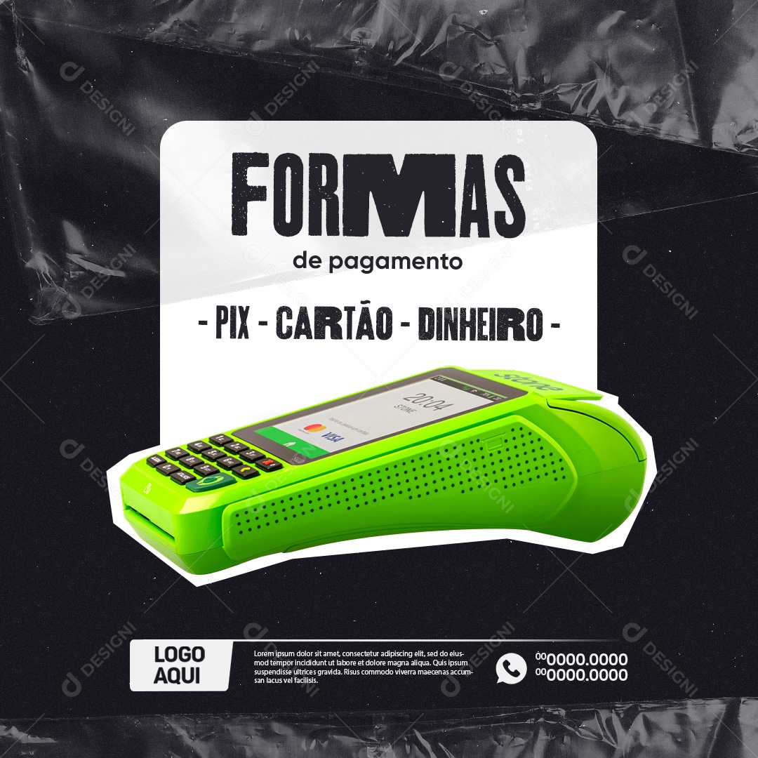 Loja de Roupas Formas de Pagamento Pix Cartão Dinheiro Social Media PSD Editável