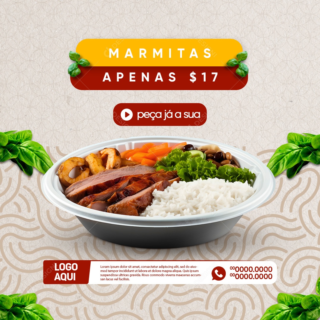 Restaurante Marmitaria Marmitas Apenas 17 Peça já a Sua Social Media PSD Editável
