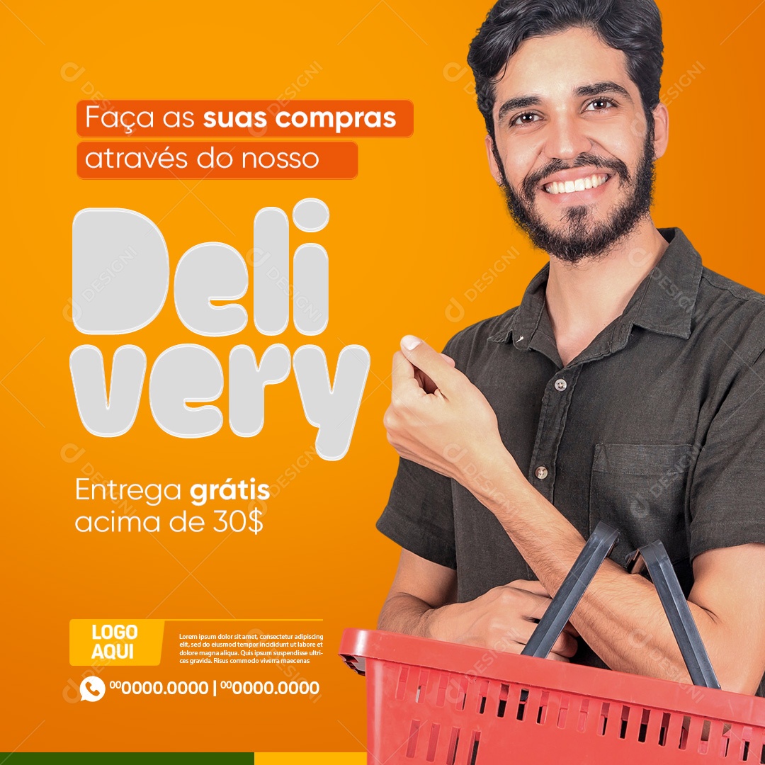 Supermercado Faça as suas Compras Através do Nosso Delivery Social Media PSD Editável