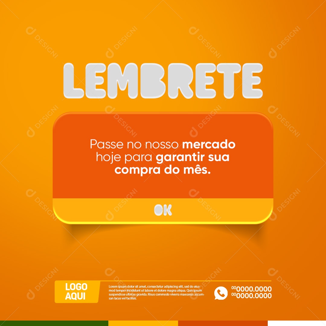 Supermercado Lembrete Passe no Nosso Mercado Hoje para Garantir Social Media PSD Editável