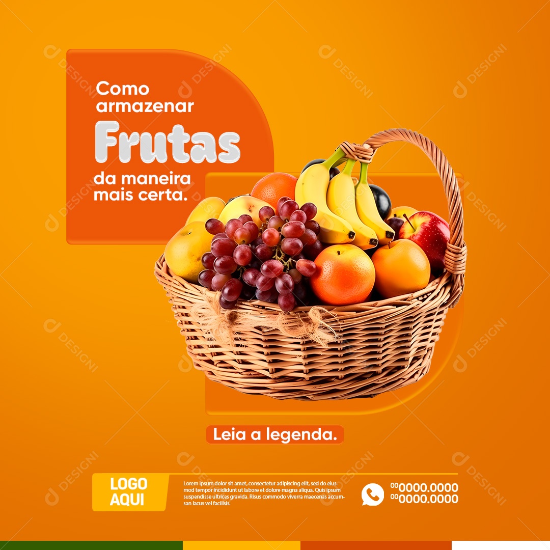 Supermercado Hortifruti Como Armazenar Frutas da Maneira mais Certa Social Media PSD Editável