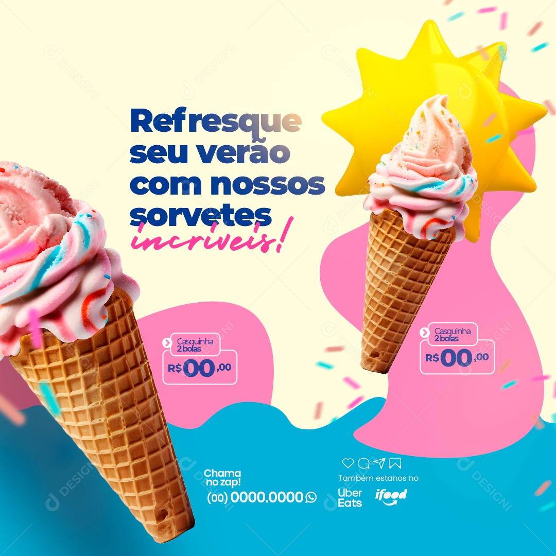 Sorveteria Refresque seu Verão com Nossos Sorvete Incríveis Social Media PSD Editável