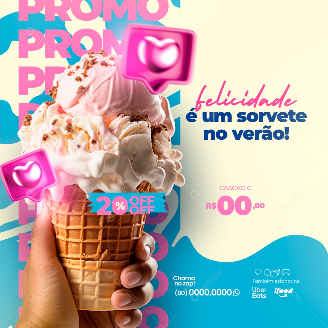 Sorveteria Felicidade é um Sorvete no Verão Social Media PSD Editável