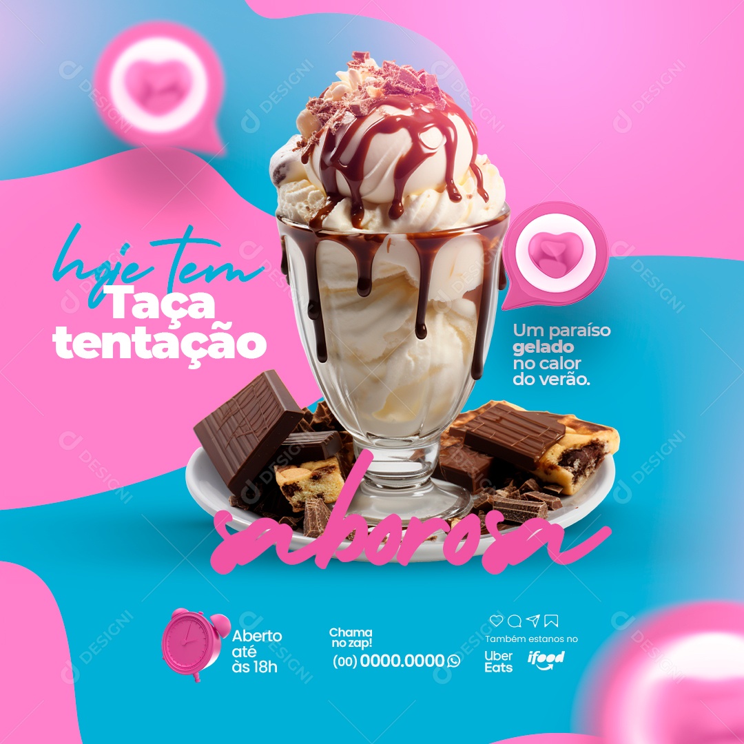 Sorveteria Hoje Tem Taça Tentação Social Media PSD Editável