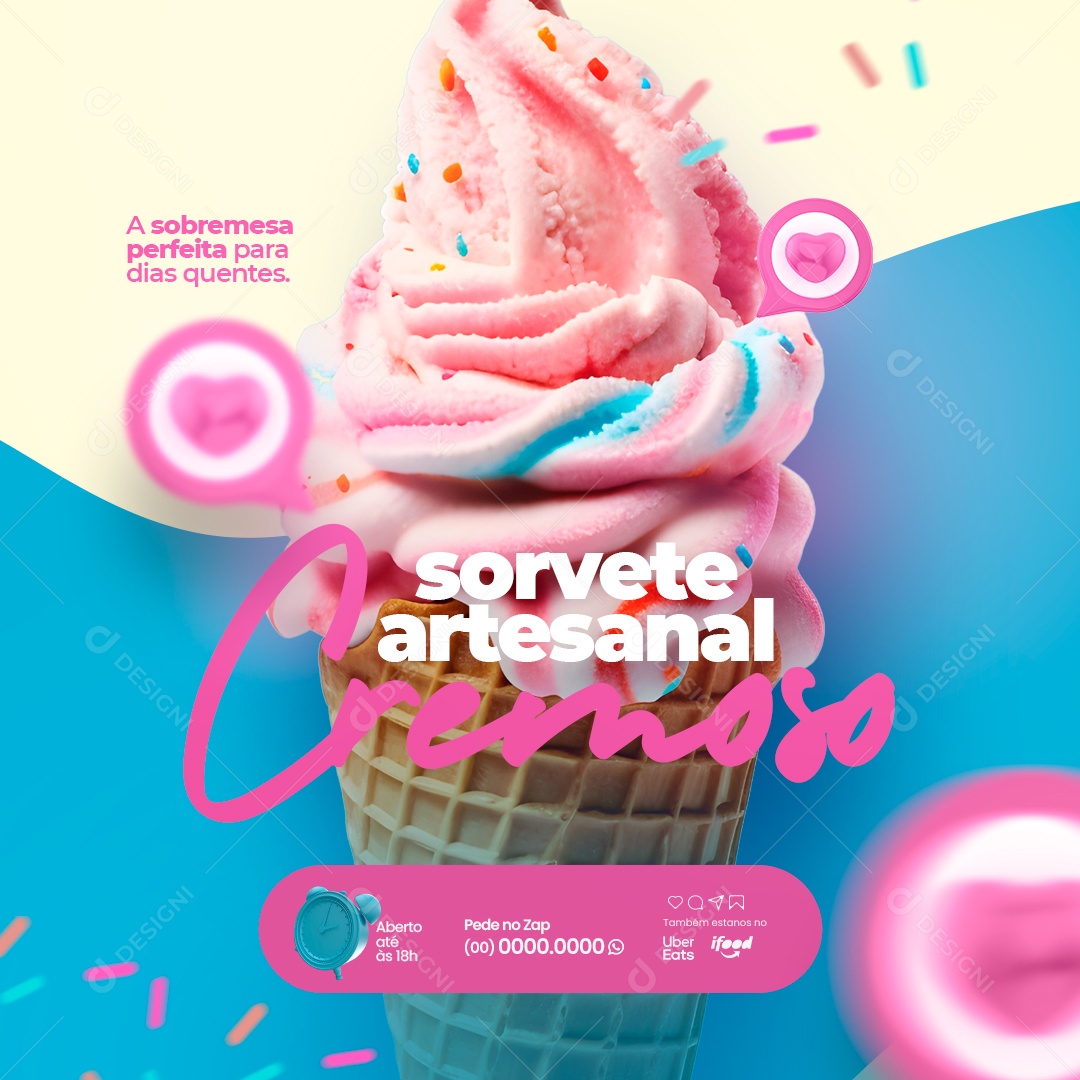 Sorveteria Sorvete Artesanal Cremoso A Sobremesa Perfeita Social Media PSD Editável