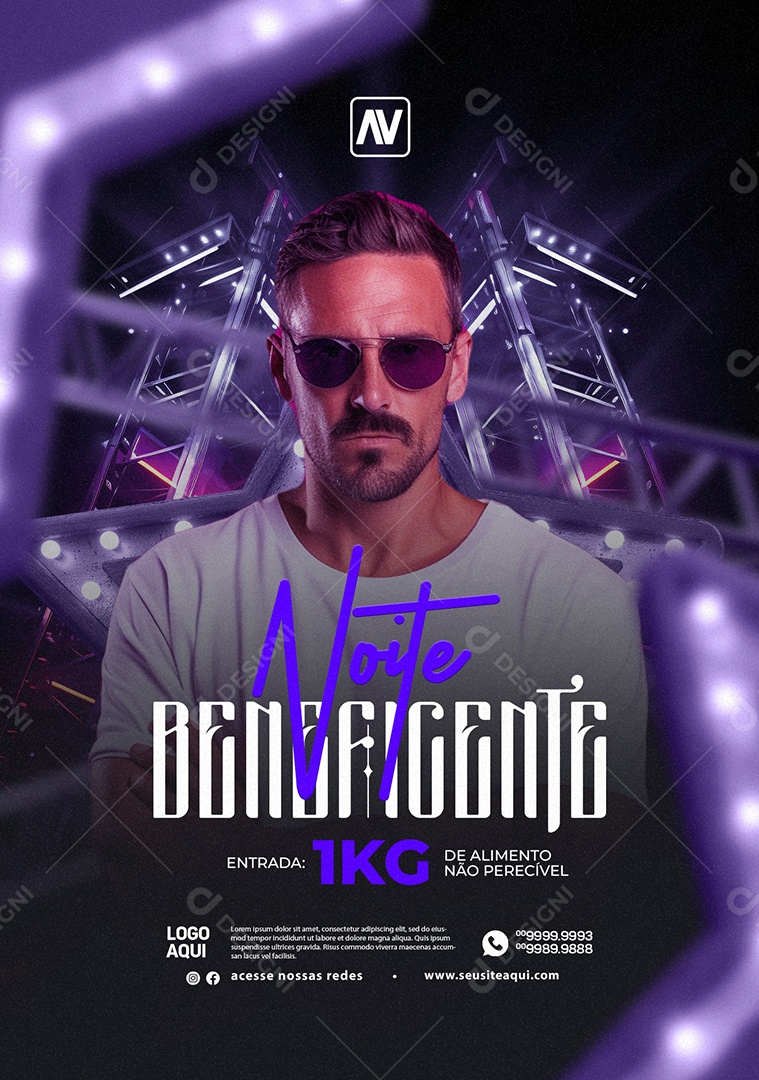 Flyer Noite Beneficente 1KG de Alimento não Perecível Social Media PSD Editável
