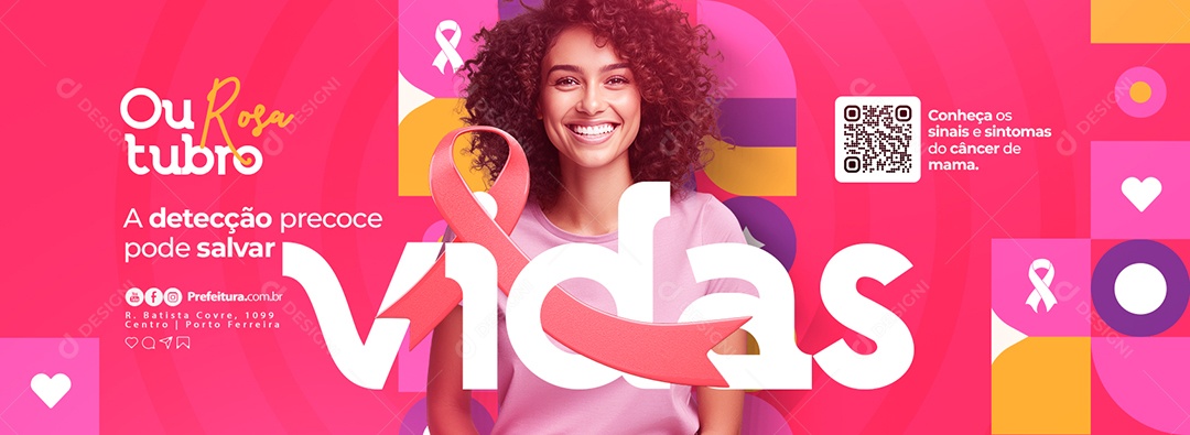 Campanha Publicitária Outubro Rosa WebBanner A Detecção Precoce Pode Salvar Social Media PSD Editável