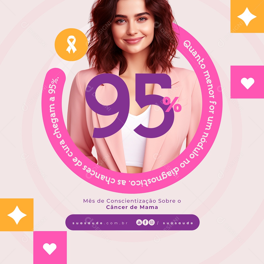 Campanha Publicitária Outubro Rosa Mês de Conscientização Sobre o Câncer de Mama Social Media PSD Editável
