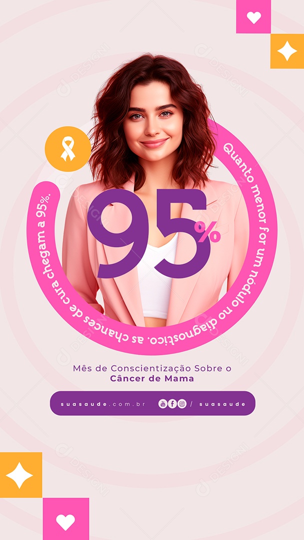 Story Campanha Publicitária Outubro Rosa Mês de Conscientização Sobre o Câncer de Mama Social Media PSD Editável