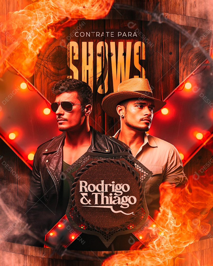 Flyer Contrate para Shows Rodrigo & Thiago Social Media PSD Editável