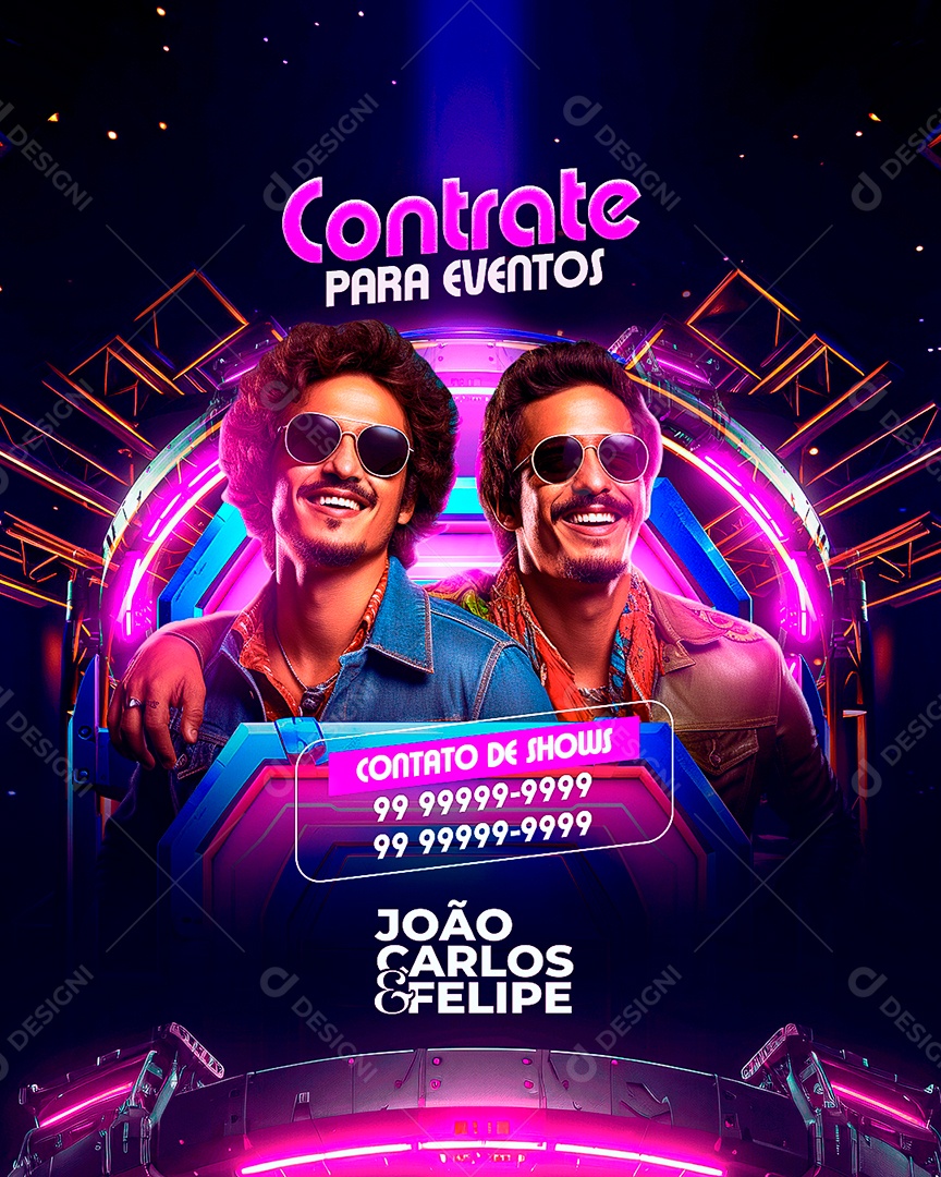 Flyer Contrate para Eventos João Carlos & Felipe Social Media PSD Editável