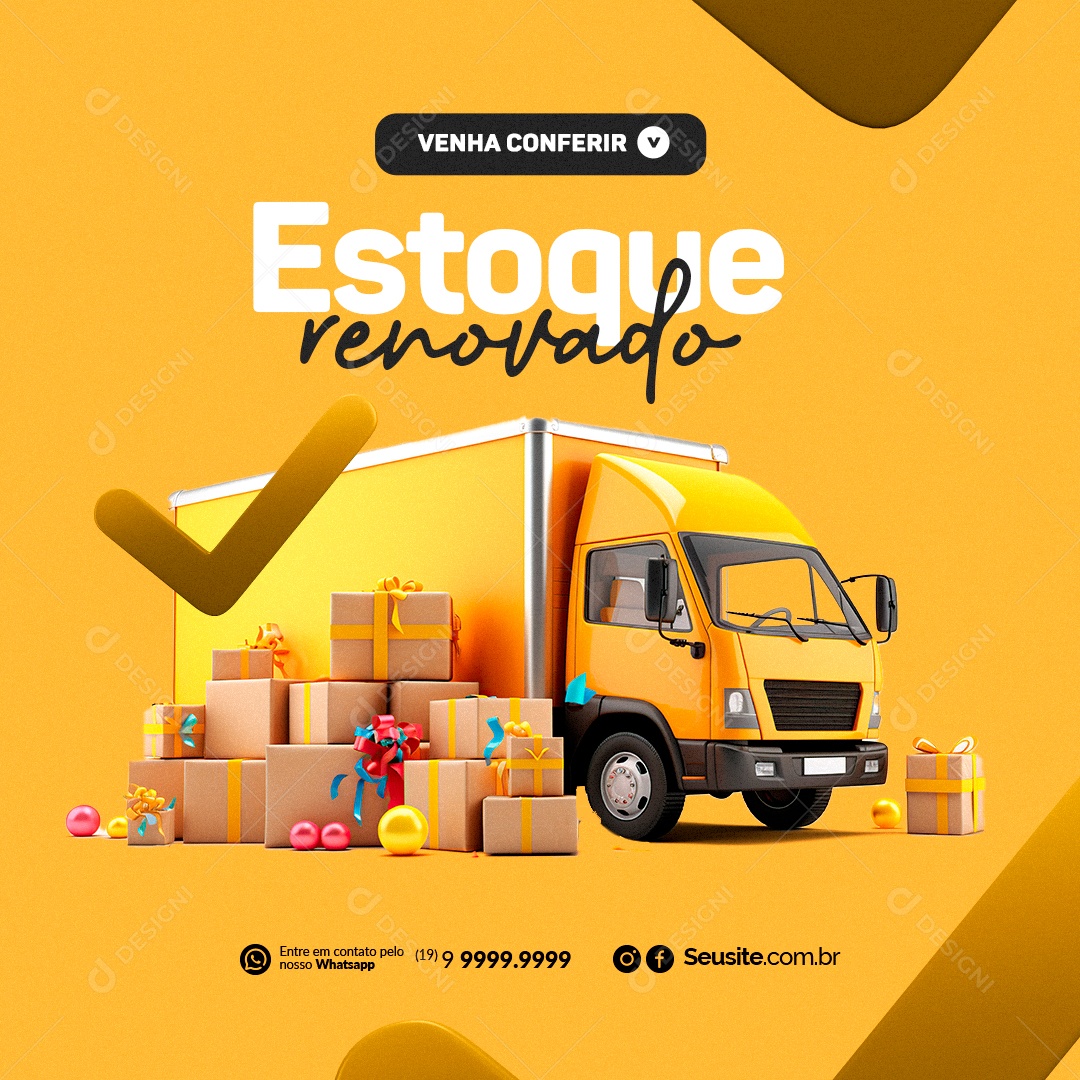 Estoque Renovado Loja de Brinquedos Venha Conferir Social Media PSD Editável