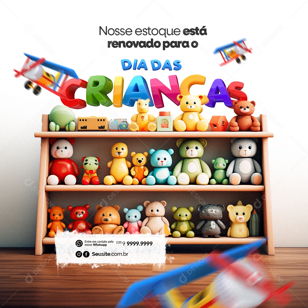 Nosso Estoque Está Renovado para o Dia das Crianças  Loja de Brinquedos Social Media PSD Editável