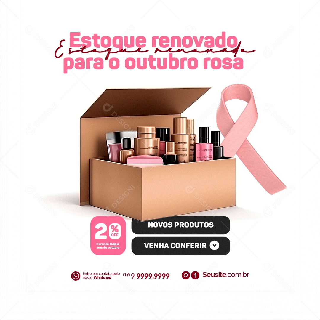 Estoque Renovado Outubro Rosa Maquiadora Social Media PSD Editável