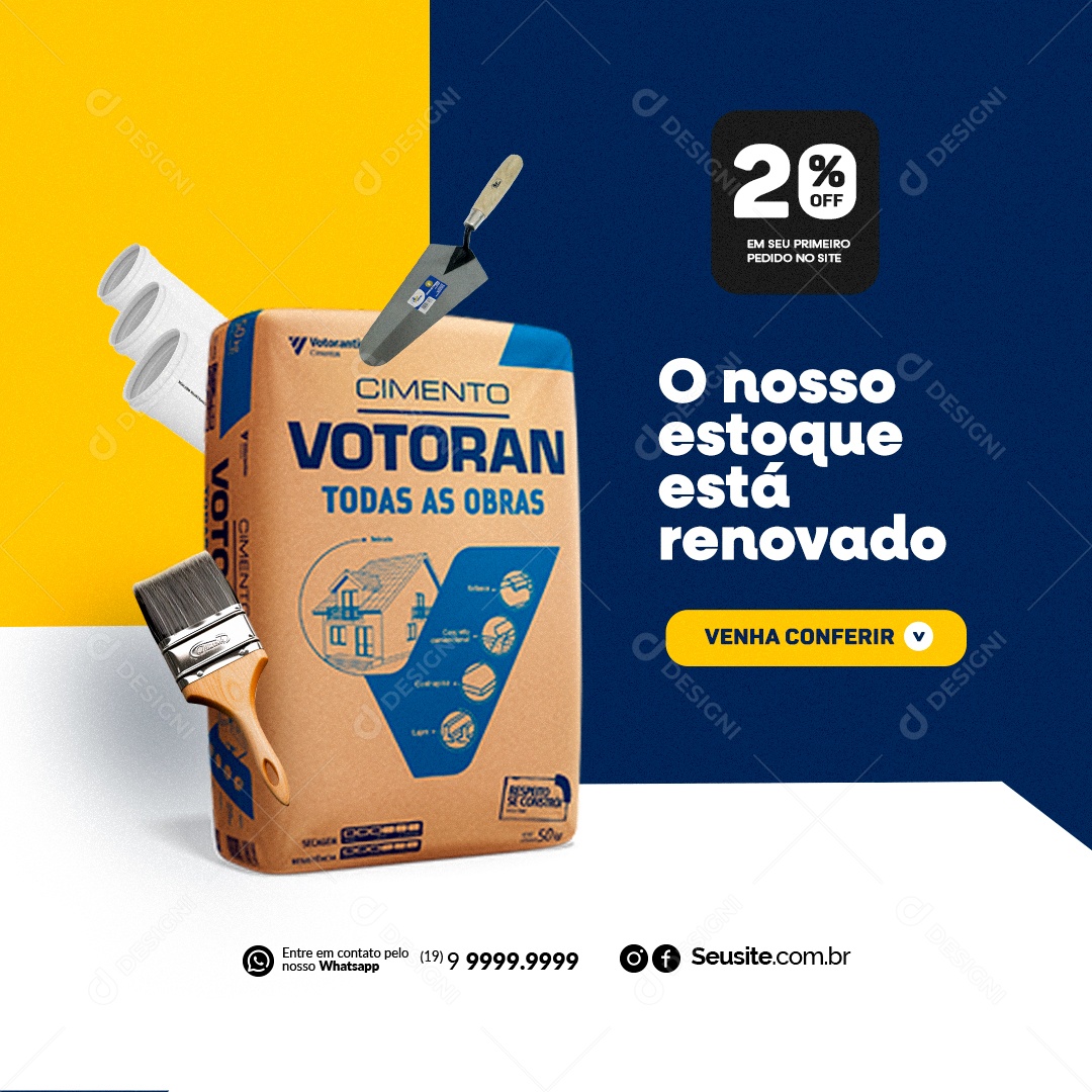 Estoque Renovado Materiais De Construção Cimento Votoran Social Media PSD Editável