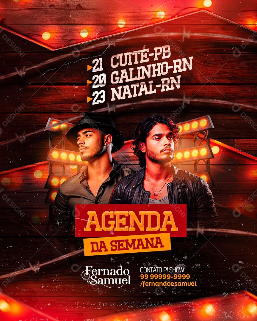 Flyer Agenda Da Semana Fernado & Samuel Social Media PSD Editável