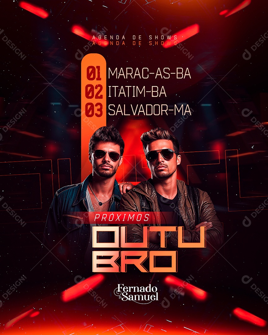 Flyer Próximos Shows Fernado & Samuel Social Media PSD Editável