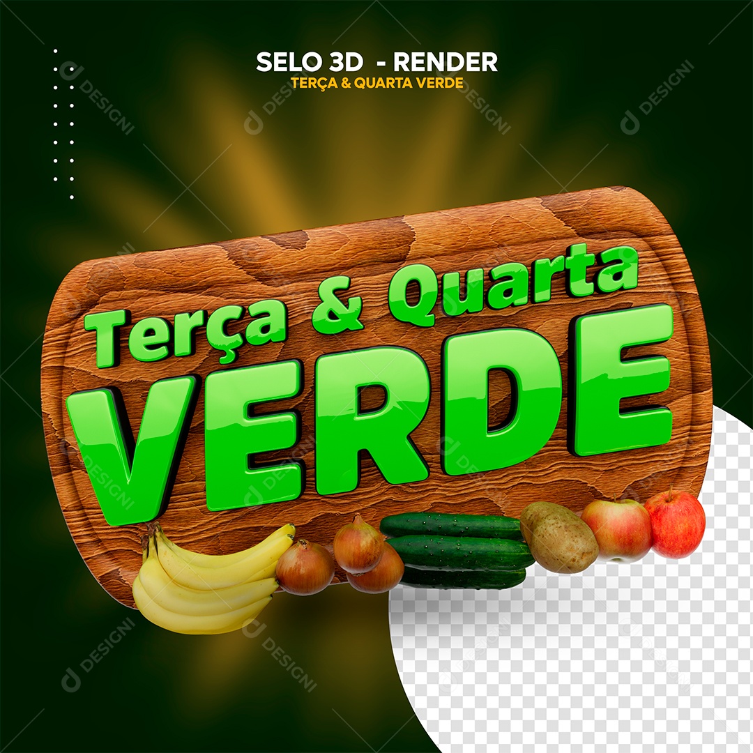 Terça e Quarta Verde Selo 3D Marron Verde para Composição PSD