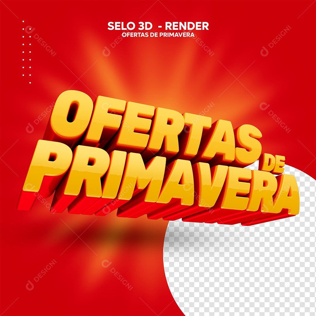 Ofertas de Primavera Vermelho Dourado Selo 3D  para Composição PSD