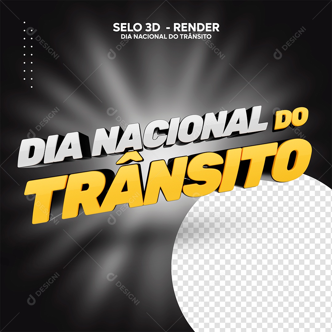 Dia Nacional do Trânsito 25 de Setembro Trânsito Selo 3D Branco Dourado para Composição PSD