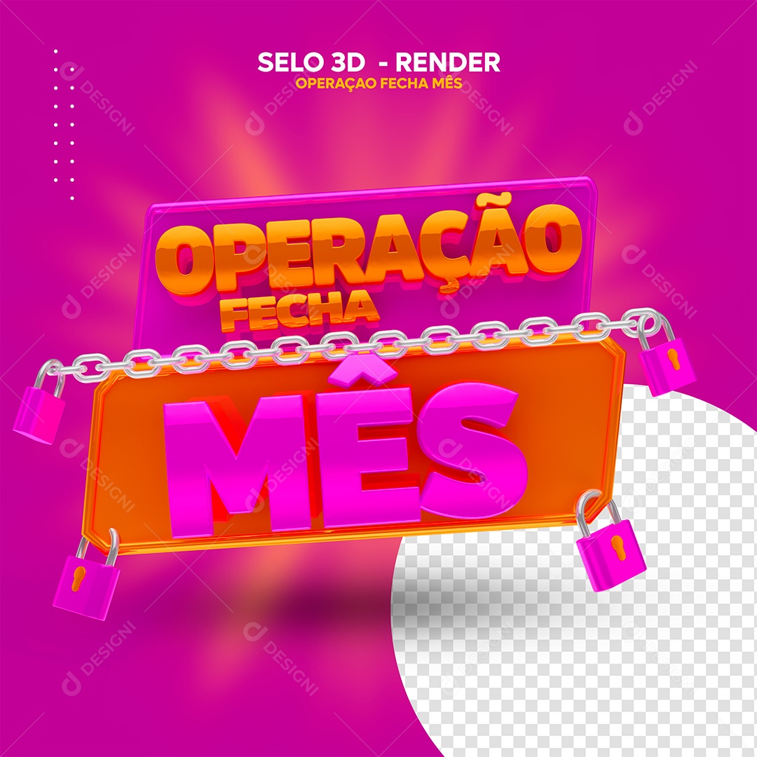 Operação Fecha Mes Selo 3D Laranja Roxo para Composição PSD