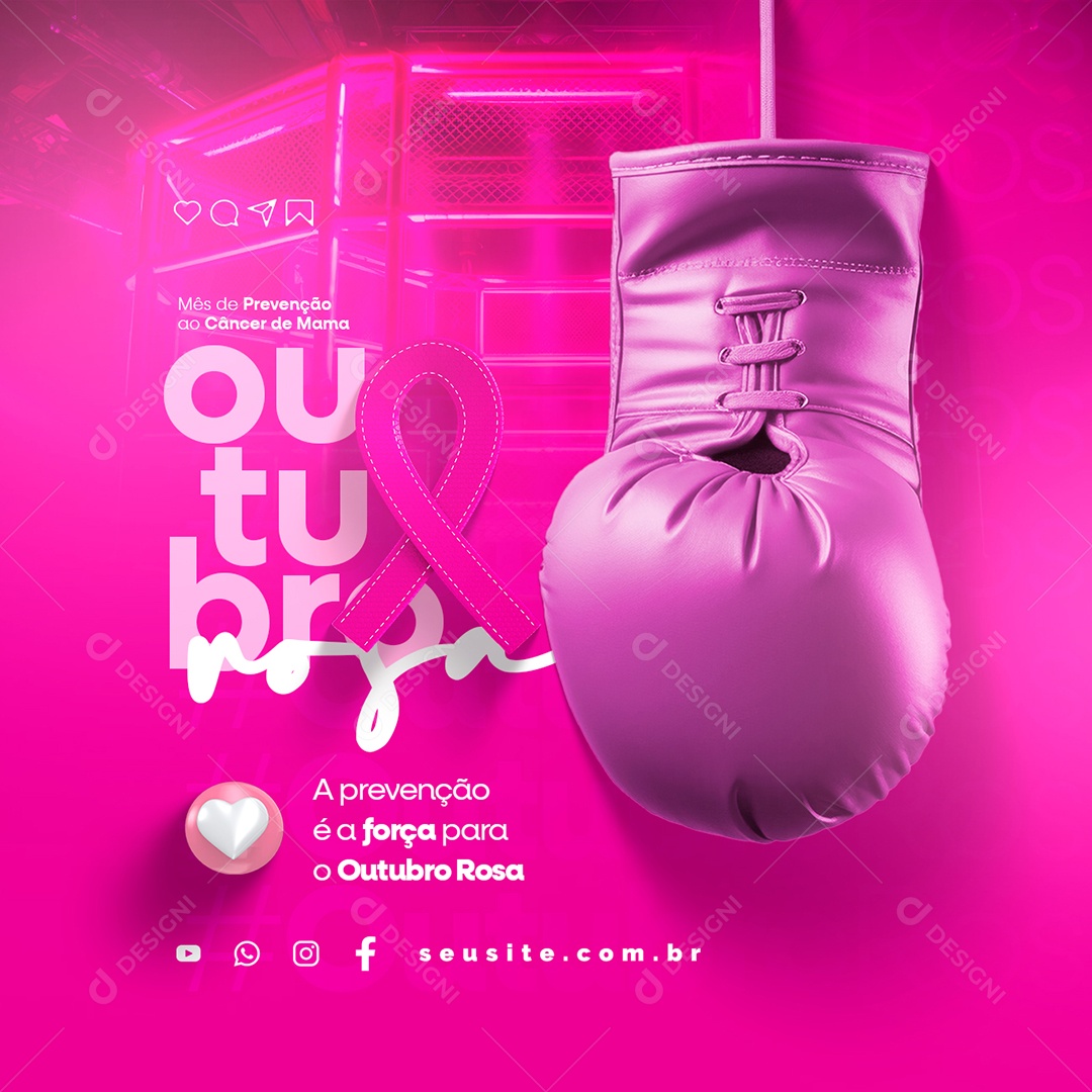 Outubro Rosa Mês de Prevenção Contra o Câncer de Mama Social Media PSD Editável
