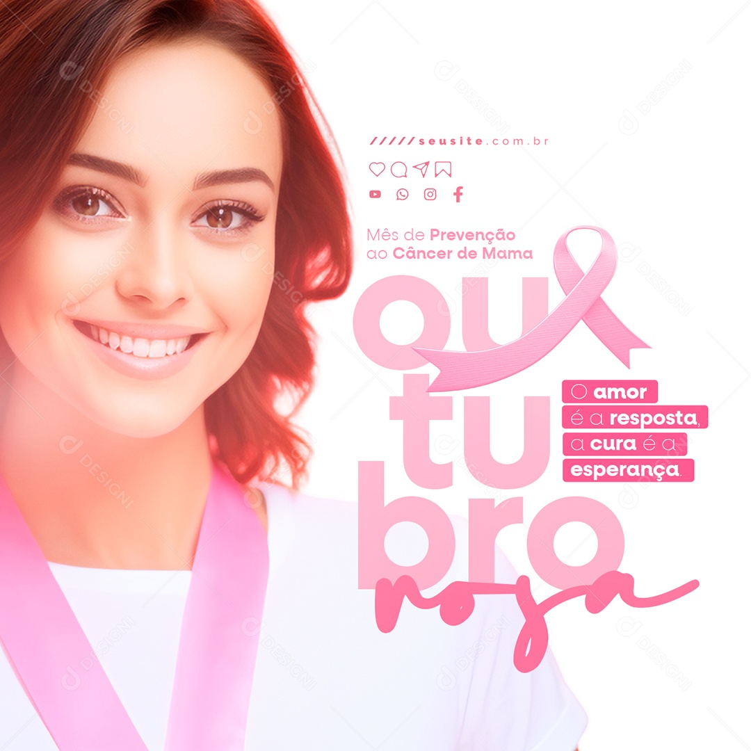 Outubro Rosa Mês de Prevenção Contra o Câncer de Mama Social Media PSD Editável