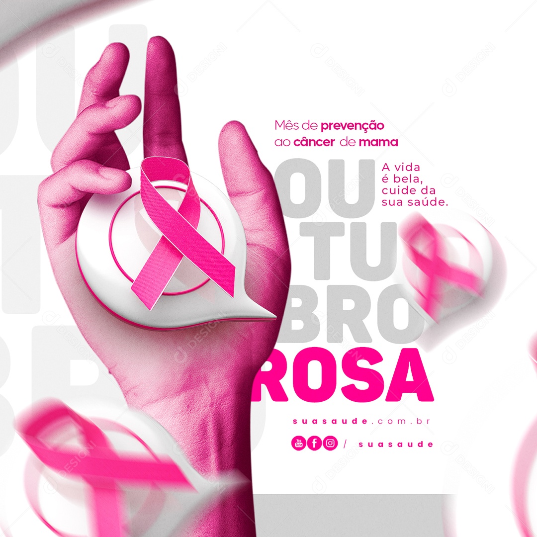 Pink October Breast Cancer Prevention Month Life is Beautiful Take Care of Your Health Editable Social Media PSD