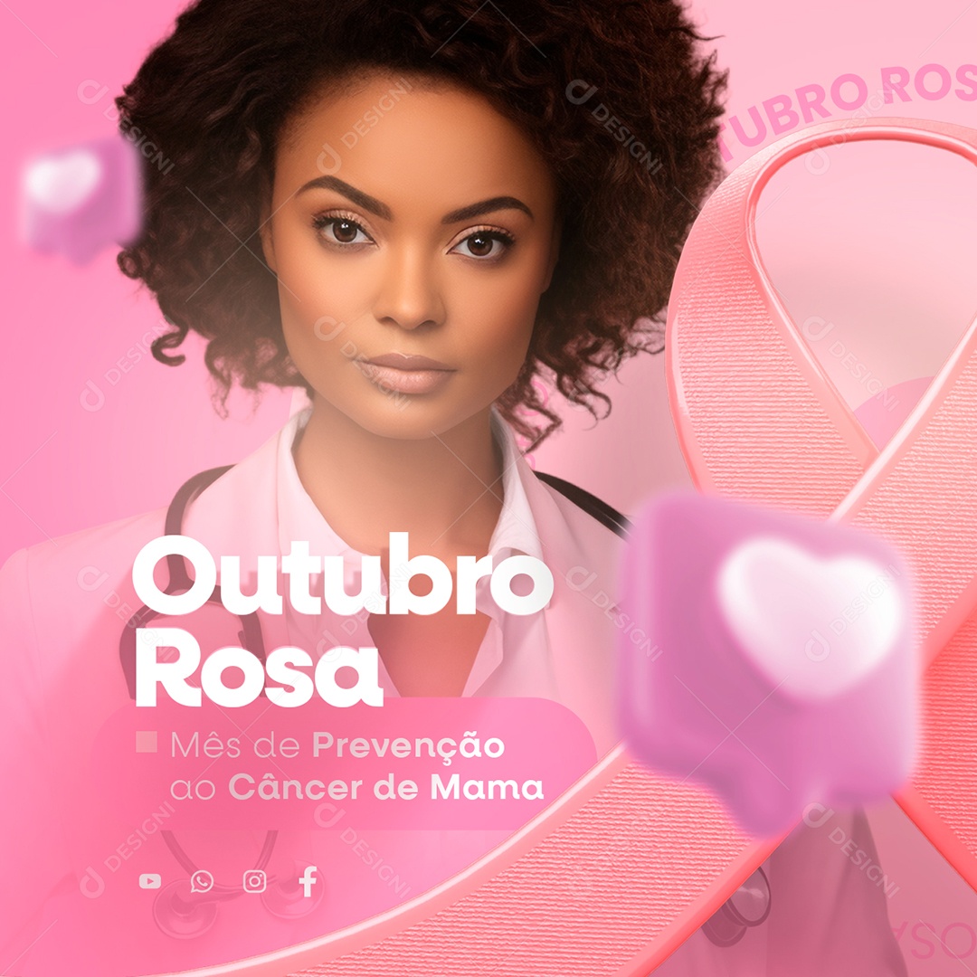 Outubro Rosa Mês de Prevenção Contra o Câncer de Mama Social Media PSD Editável