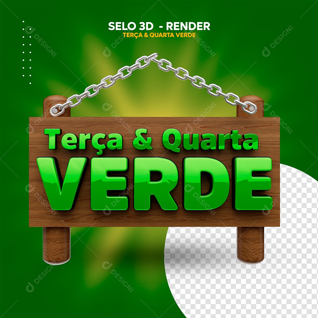 Terça e Quarta Verde Selo 3D Marron Verde para Composição PSD