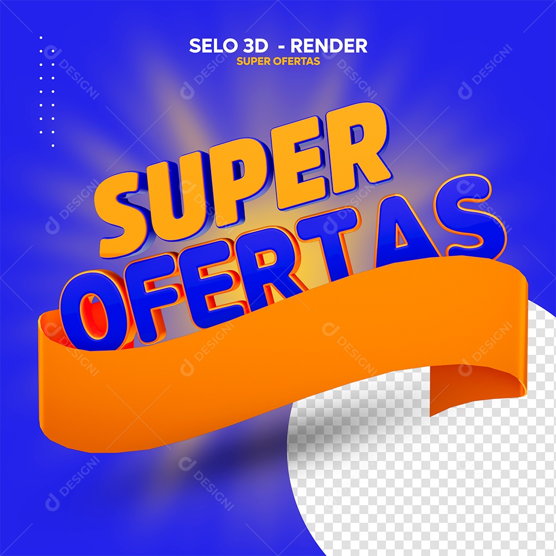 Super Ofertas Selo 3D Azul Dourado para Composição PSD