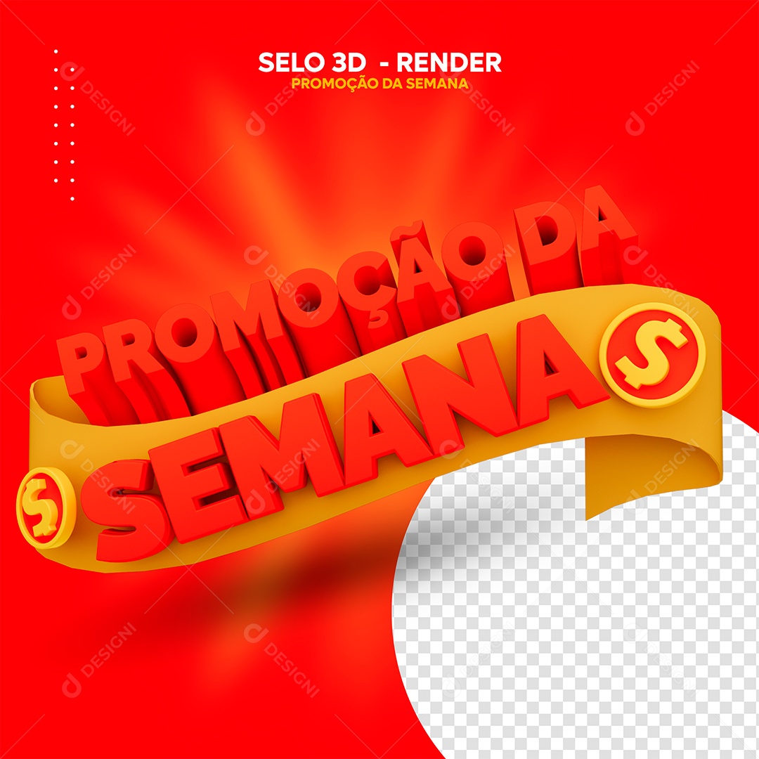 Promoção da Semana Selo 3D Vermelho Dourado para Composição PSD