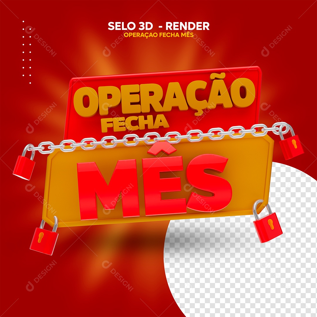 Operação Fecha Mes Selo 3D Dourado Vermelho para Composição PSD