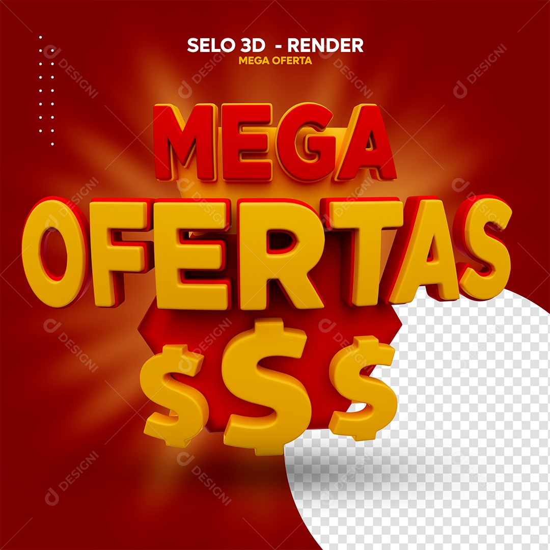 Mega Ofertas Selo 3D Vermelho Dourado para Compoaição PSD