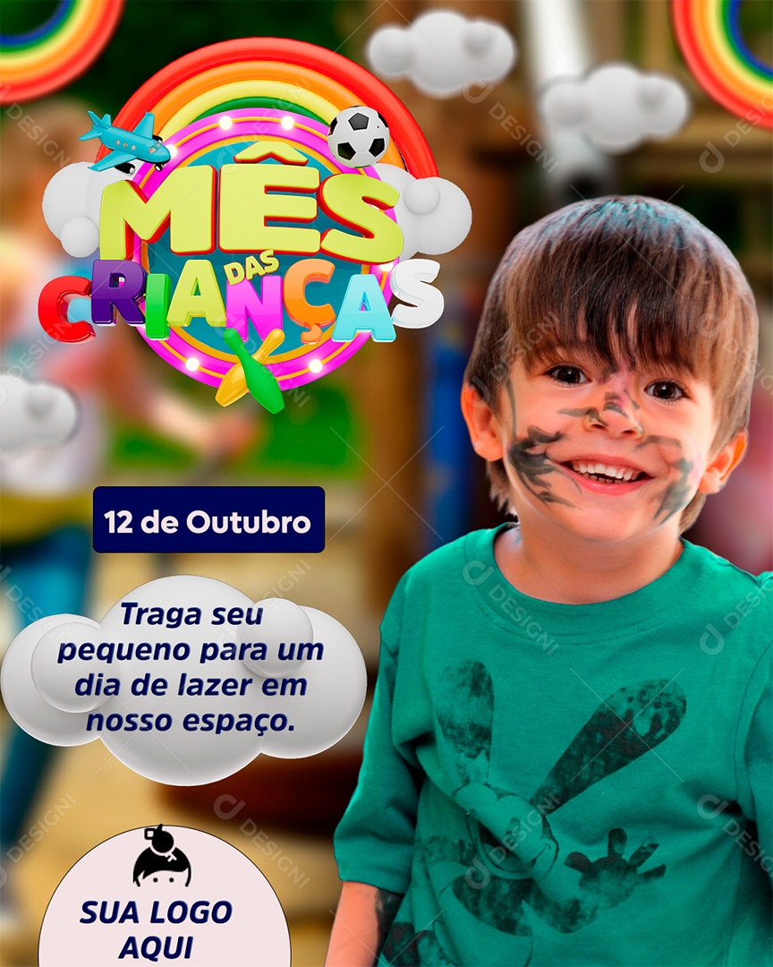 Mes das Crianças 12 de Outubro Traga seu Pequeno para um Dia de Laser em nosso Espaço Social Media PSD Editável