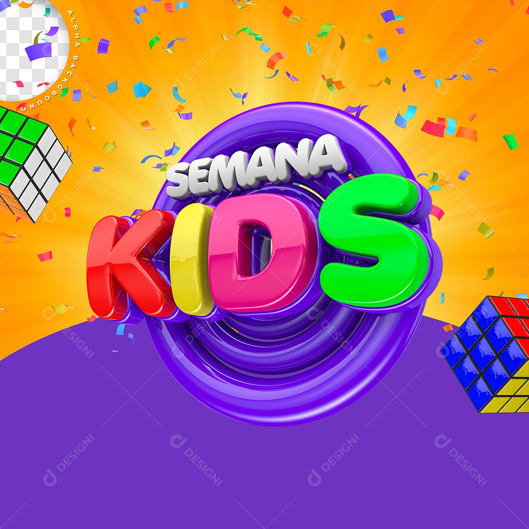 Selo 3D Semana Kids Para Composição PSD