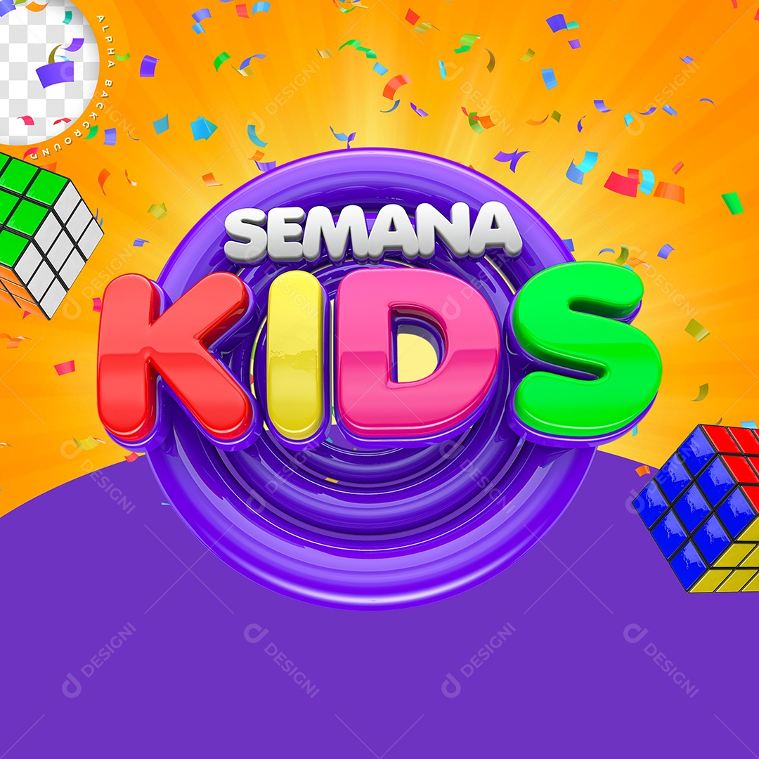 Semana Kids Selo 3D Para Composição PSD